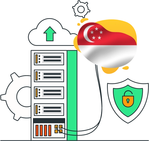 A computer server with a flag