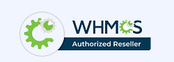 A logo with a white circle and blue text