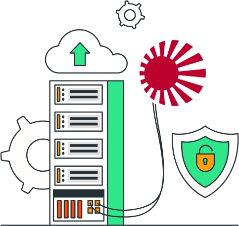 A computer server with a cloud and a sun