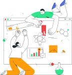 A man and woman sitting on a computer screen