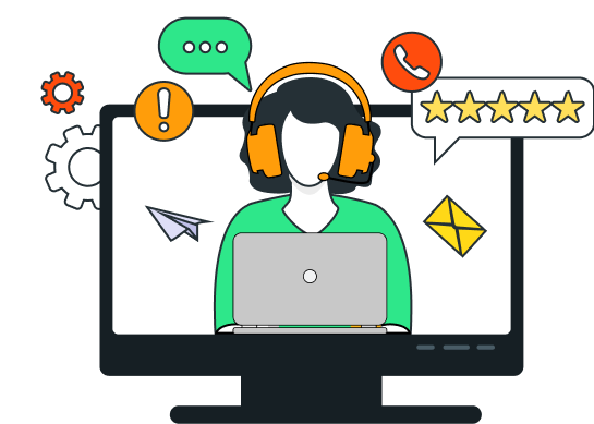 A woman wearing headphones and a laptop