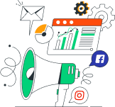 A megaphone and icons